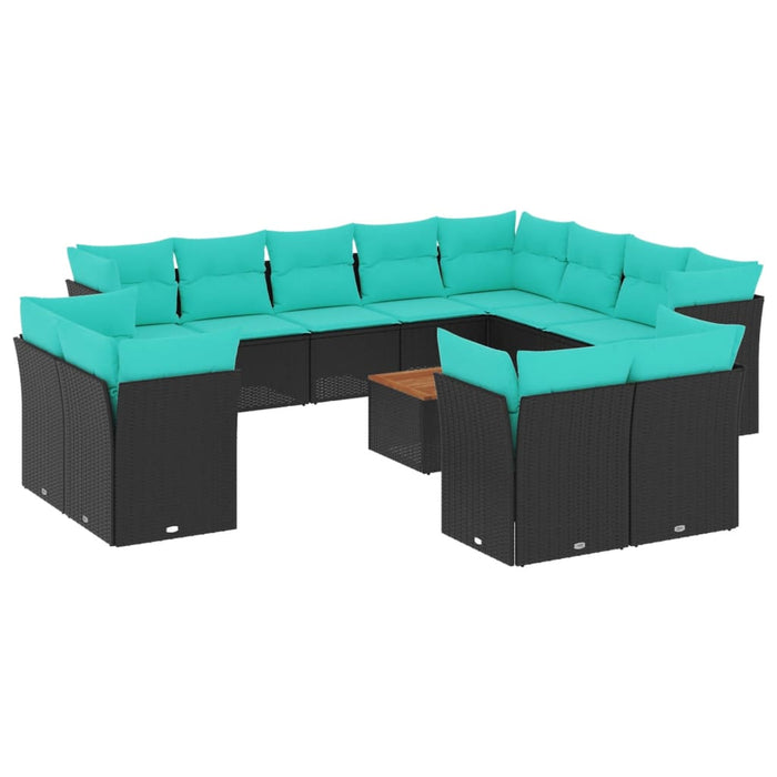 Set mobilier de grădină cu perne, 13 piese, negru, poliratan - WALTI WALTI