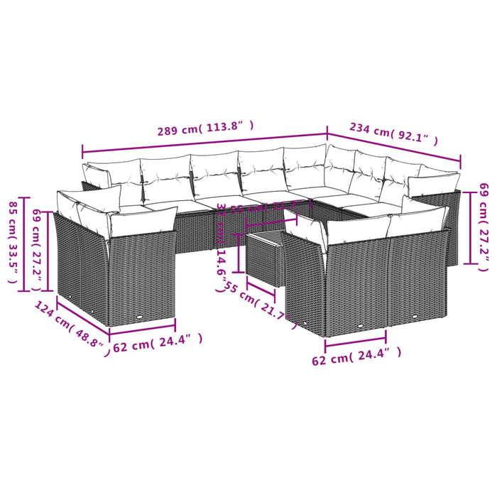 Set mobilier de grădină cu perne, 13 piese, negru, poliratan - WALTI WALTI