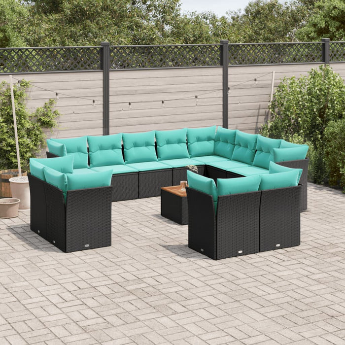 Set mobilier de grădină cu perne, 13 piese, negru, poliratan - WALTI WALTI