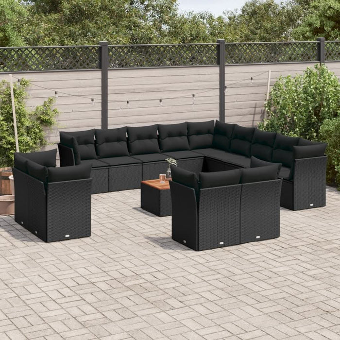 Set mobilier de grădină cu perne, 14 piese, negru, poliratan - WALTI WALTI