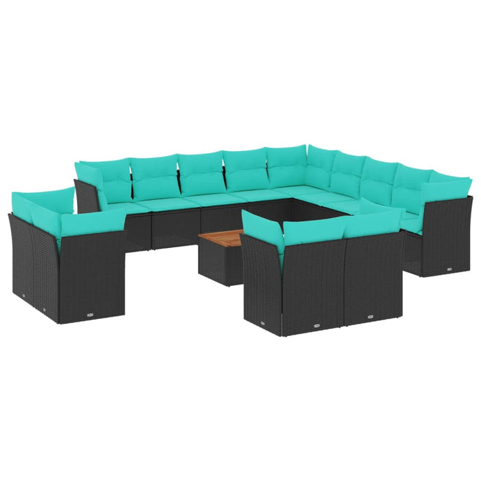 Set mobilier de grădină cu perne, 14 piese, negru, poliratan - WALTI WALTI