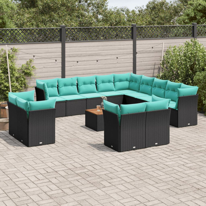 Set mobilier de grădină cu perne, 14 piese, negru, poliratan - WALTI WALTI
