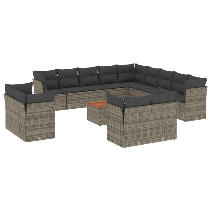 Set mobilier de grădină cu perne, 14 piese, gri, poliratan - WALTI WALTI