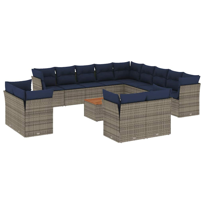 Set mobilier de grădină cu perne, 14 piese, gri, poliratan - WALTI WALTI