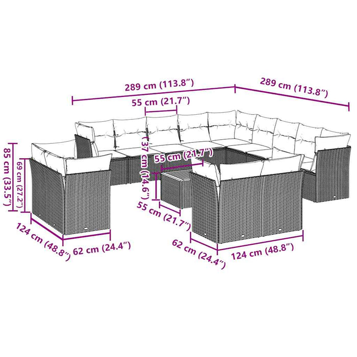 Set mobilier de grădină cu perne, 14 piese, gri, poliratan - WALTI WALTI