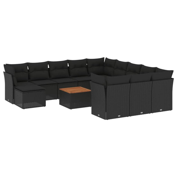 Set mobilier de grădină cu perne, 13 piese, negru, poliratan - WALTI WALTI