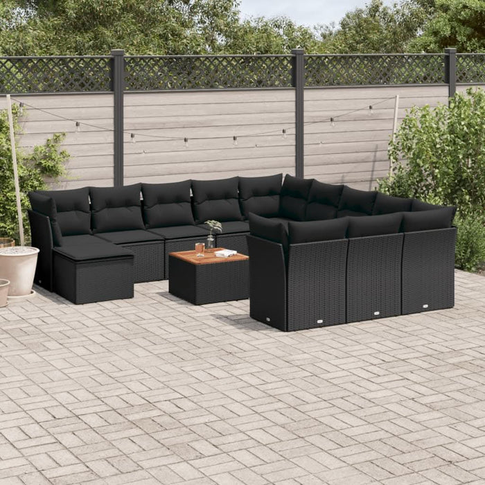 Set mobilier de grădină cu perne, 13 piese, negru, poliratan - WALTI WALTI
