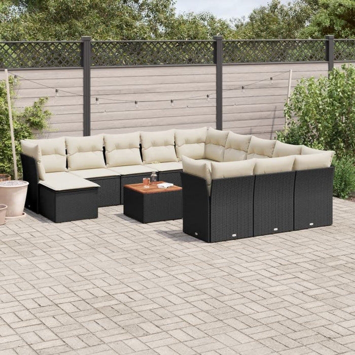 Set mobilier de grădină cu perne, 13 piese, negru, poliratan - WALTI WALTI
