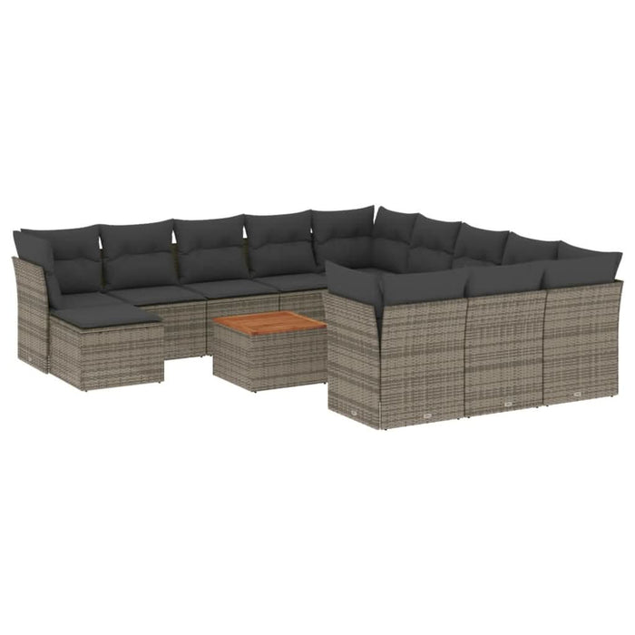 Set mobilier de grădină cu perne, 13 piese, gri, poliratan - WALTI WALTI