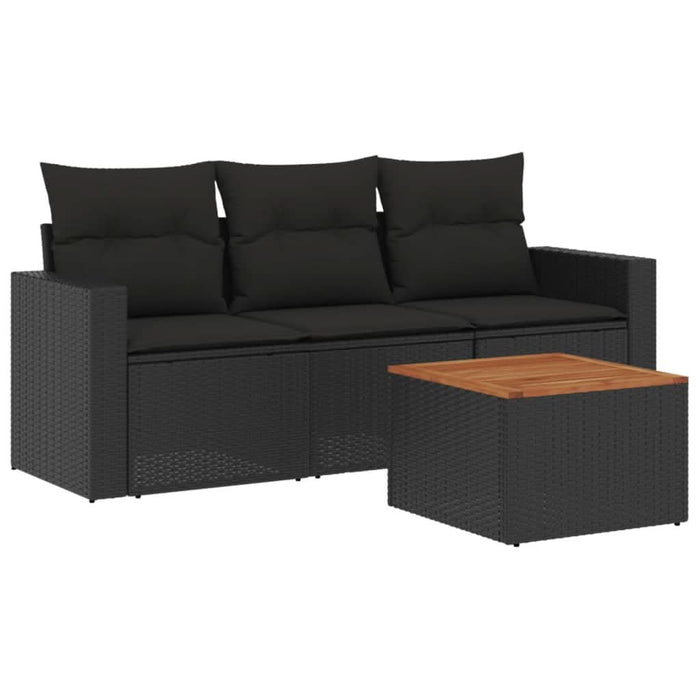 Set mobilier de grădină cu perne, 4 piese, negru, poliratan - WALTI WALTI