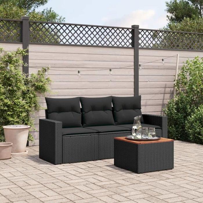 Set mobilier de grădină cu perne, 4 piese, negru, poliratan - WALTI WALTI