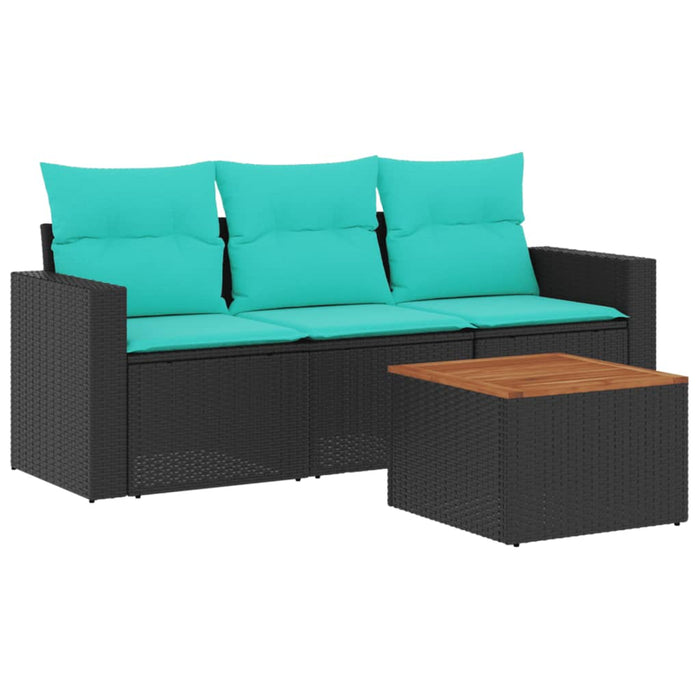 Set mobilier de grădină cu perne, 4 piese, negru, poliratan - WALTI WALTI