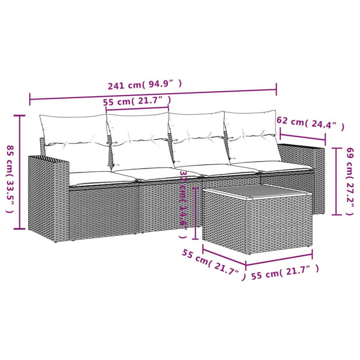 Set mobilier de grădină cu perne, 5 piese, negru, poliratan - WALTI WALTI