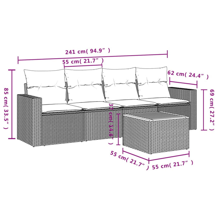 Set mobilier de grădină cu perne, 5 piese, negru, poliratan - WALTI WALTI