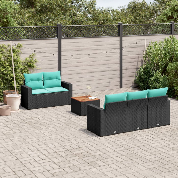 Set canapele de grădină cu perne, 6 piese, negru, poliratan WALTI