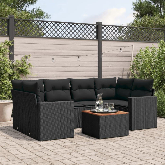 Set canapele de grădină cu perne, 7 piese, negru, poliratan - WALTI WALTI