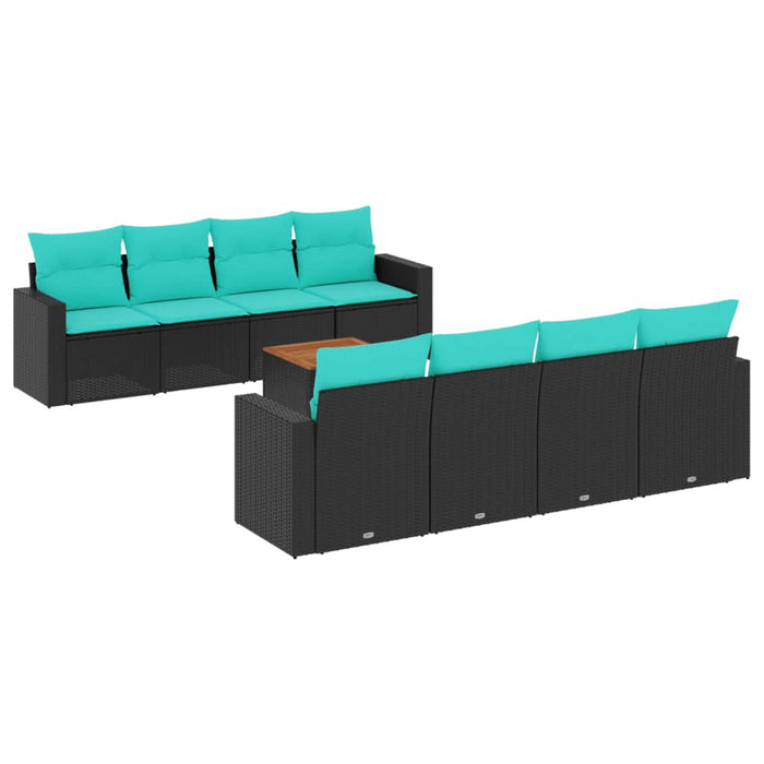 Set mobilier de grădină cu perne, 9 piese, negru, poliratan - WALTI WALTI