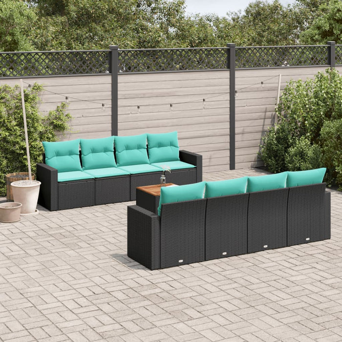 Set mobilier de grădină cu perne, 9 piese, negru, poliratan - WALTI WALTI