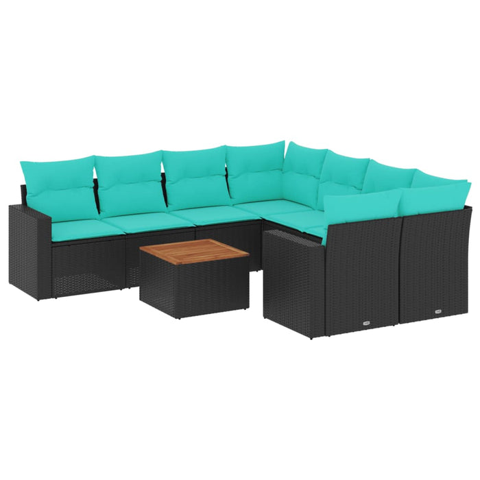 Set mobilier de grădină cu perne, 9 piese, negru, poliratan - WALTI WALTI