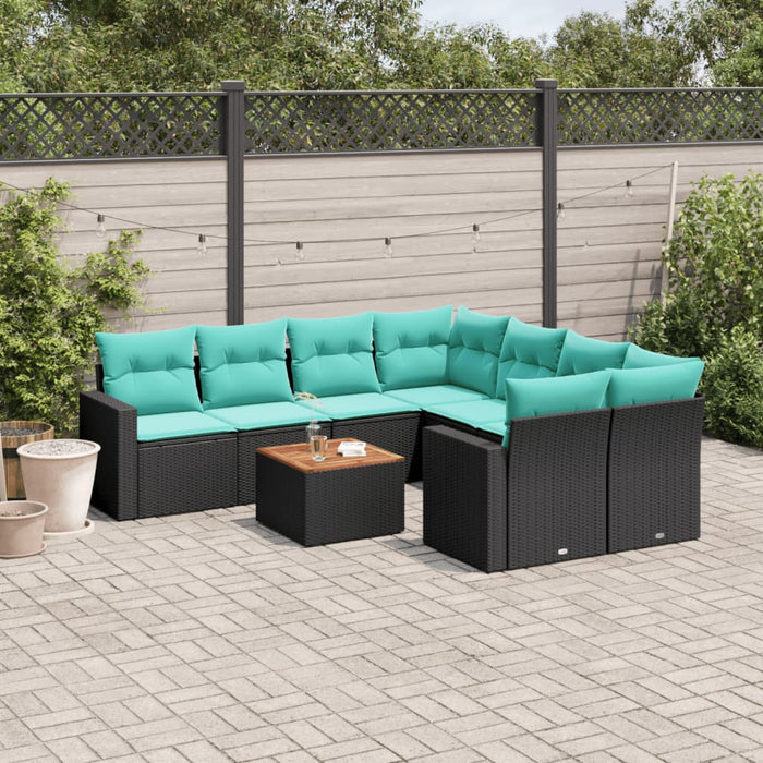 Set mobilier de grădină cu perne, 9 piese, negru, poliratan - WALTI WALTI