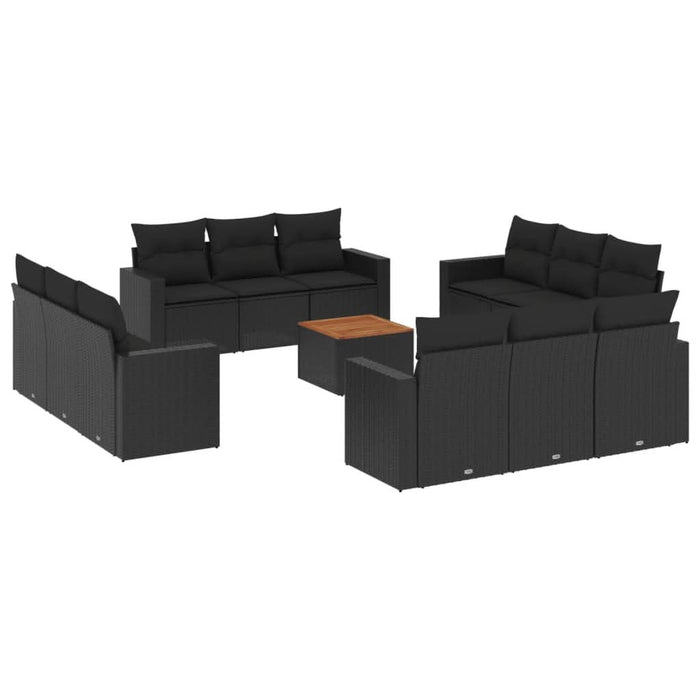 Set mobilier de grădină cu perne, 13 piese, negru, poliratan - WALTI WALTI