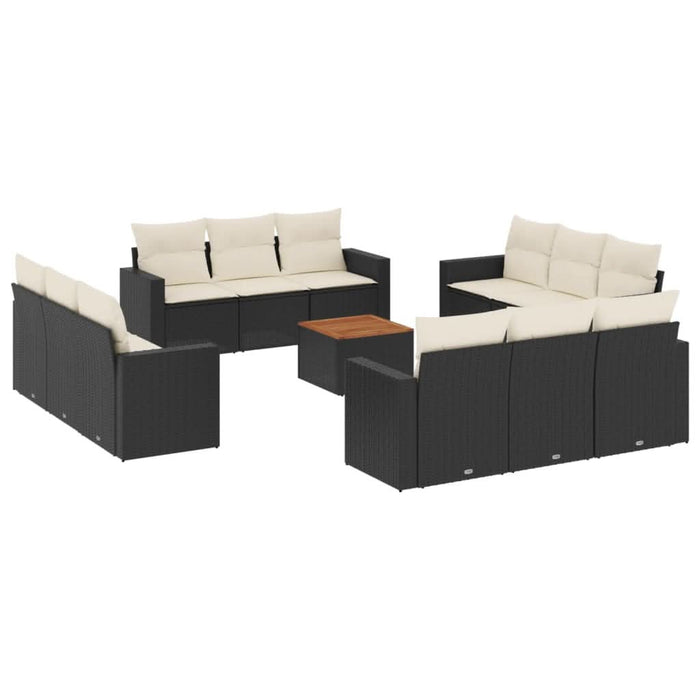 Set mobilier de grădină cu perne, 13 piese, negru, poliratan - WALTI WALTI