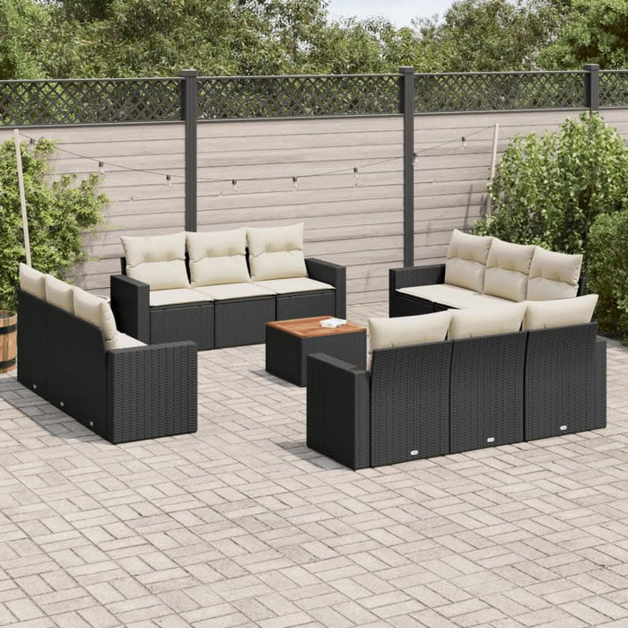 Set mobilier de grădină cu perne, 13 piese, negru, poliratan - WALTI WALTI