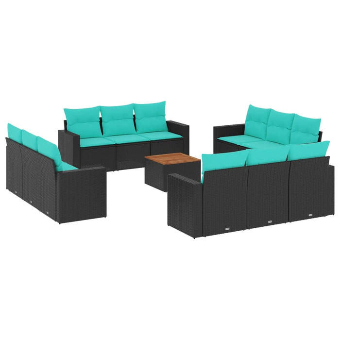 Set mobilier de grădină cu perne, 13 piese, negru, poliratan - WALTI WALTI