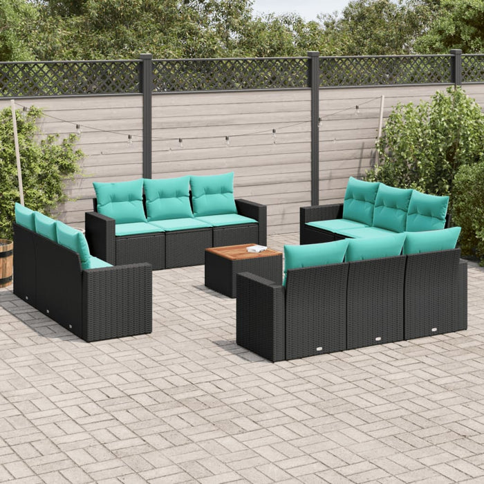 Set mobilier de grădină cu perne, 13 piese, negru, poliratan - WALTI WALTI