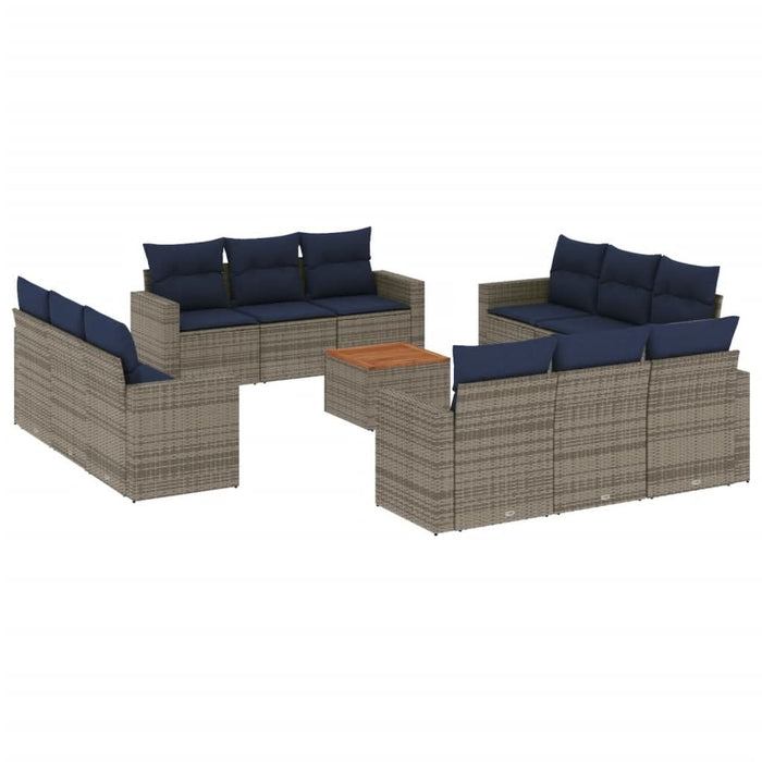 Set mobilier de grădină cu perne, 13 piese, gri, poliratan - WALTI WALTI