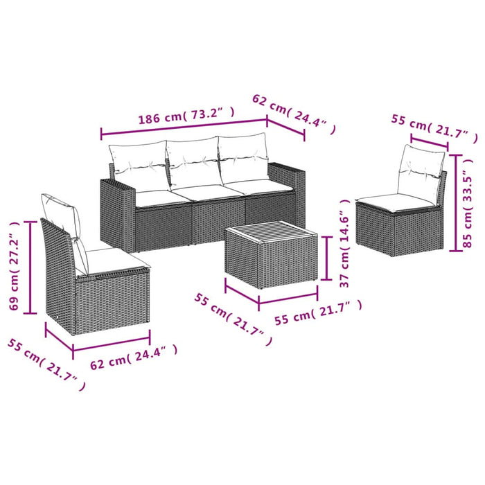 Set mobilier de grădină cu perne, 6 piese, negru, poliratan - WALTI WALTI