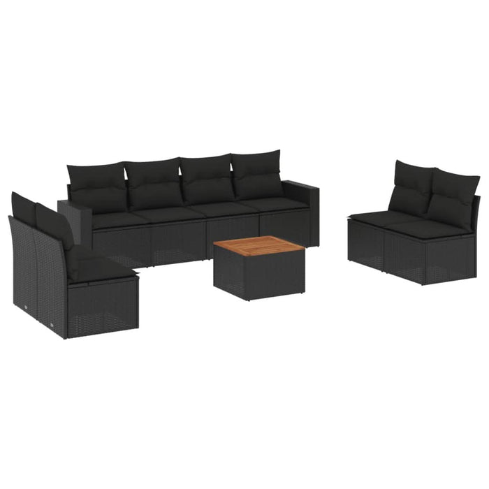 Set mobilier de grădină cu perne, 9 piese, negru, poliratan - WALTI WALTI