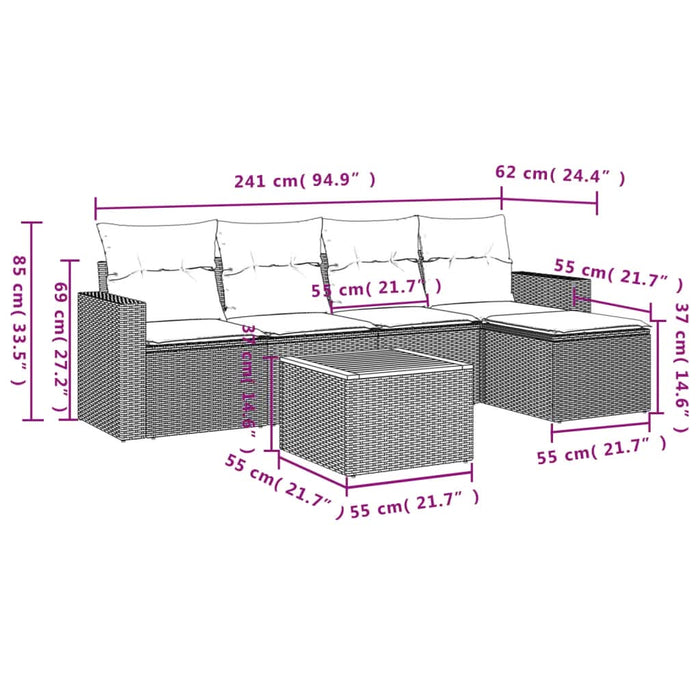 Set mobilier de grădină cu perne, 6 piese, negru, poliratan - WALTI WALTI