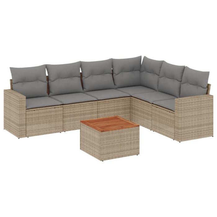 Set canapele de grădină, 7 piese, cu perne, bej, poliratan WALTI