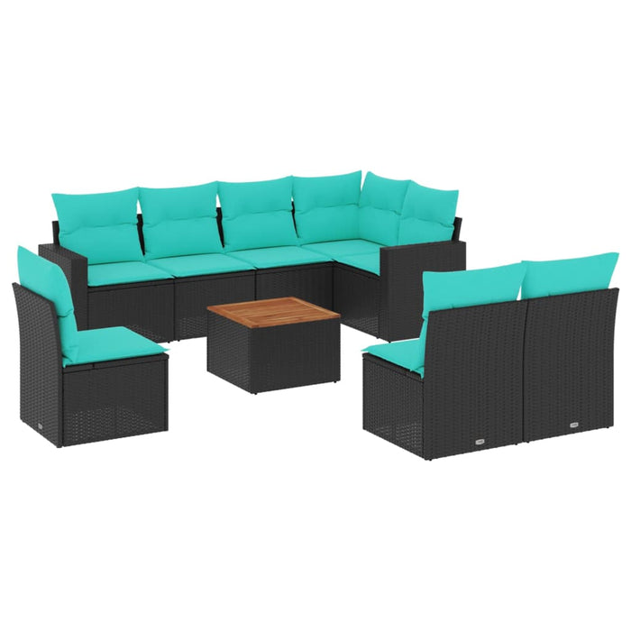 Set mobilier de grădină cu perne, 9 piese, negru, poliratan - WALTI WALTI