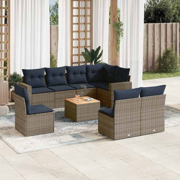Set canapele de grădină, 9 piese, cu perne, gri, poliratan WALTI