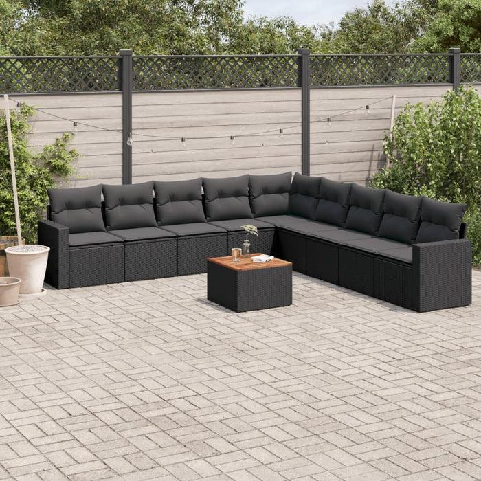 Set canapele de grădină cu perne, 10 piese, negru, poliratan - WALTI WALTI