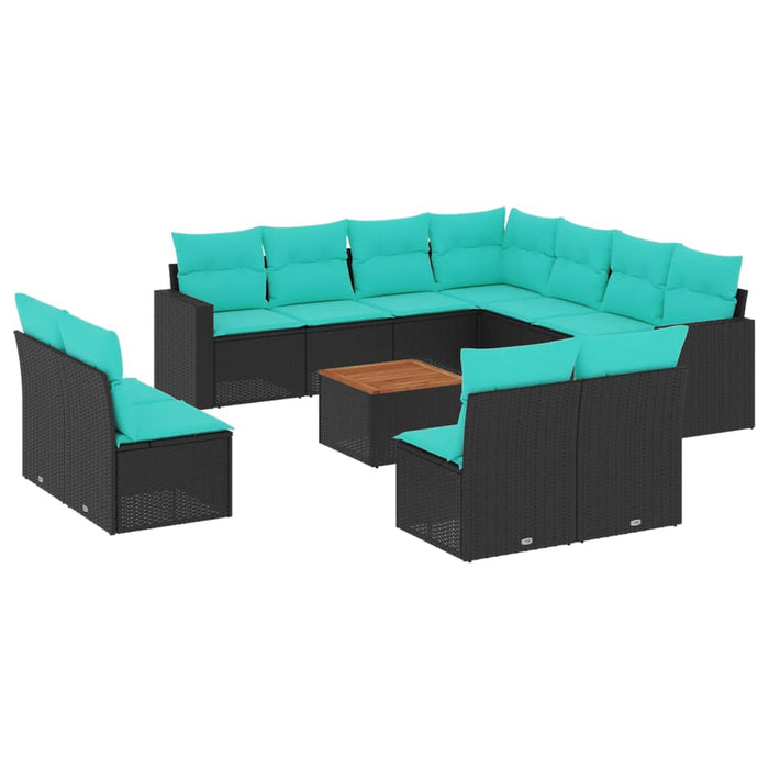Set mobilier de grădină cu perne, 12 piese, negru, poliratan - WALTI WALTI