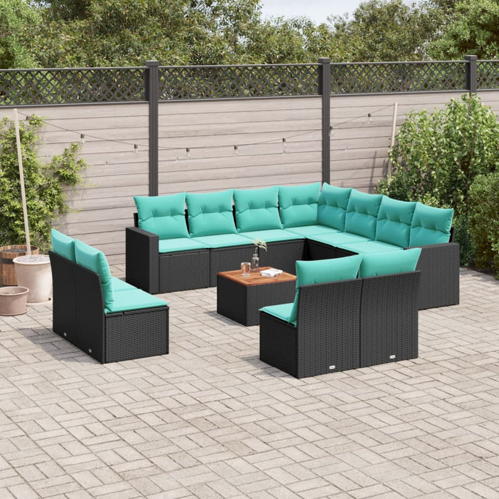 Set mobilier de grădină cu perne, 12 piese, negru, poliratan - WALTI WALTI