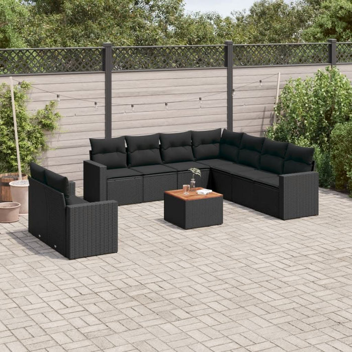 Set canapele de grădină cu perne, 10 piese, negru, poliratan - WALTI WALTI