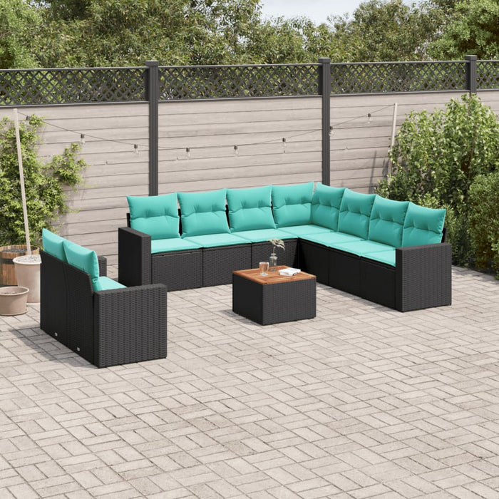 Set canapele de grădină cu perne, 10 piese, negru, poliratan - WALTI WALTI