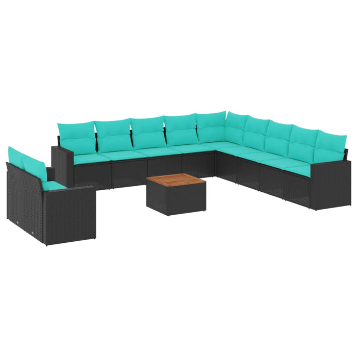 Set mobilier de grădină cu perne, 12 piese, negru, poliratan - WALTI WALTI