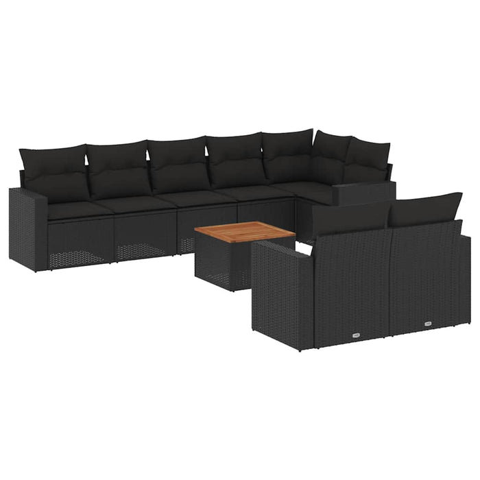 Set mobilier de grădină cu perne, 9 piese, negru, poliratan - WALTI WALTI