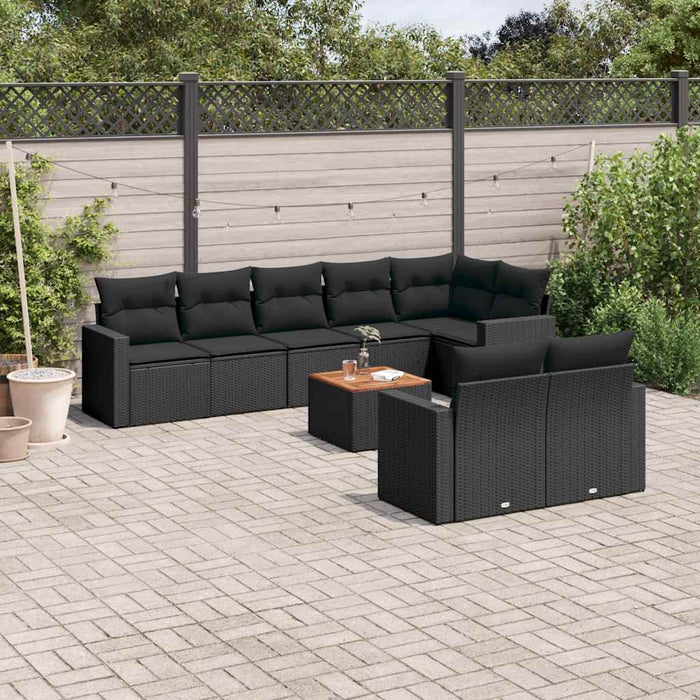 Set mobilier de grădină cu perne, 9 piese, negru, poliratan - WALTI WALTI