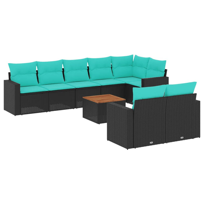 Set mobilier de grădină cu perne, 9 piese, negru, poliratan - WALTI WALTI