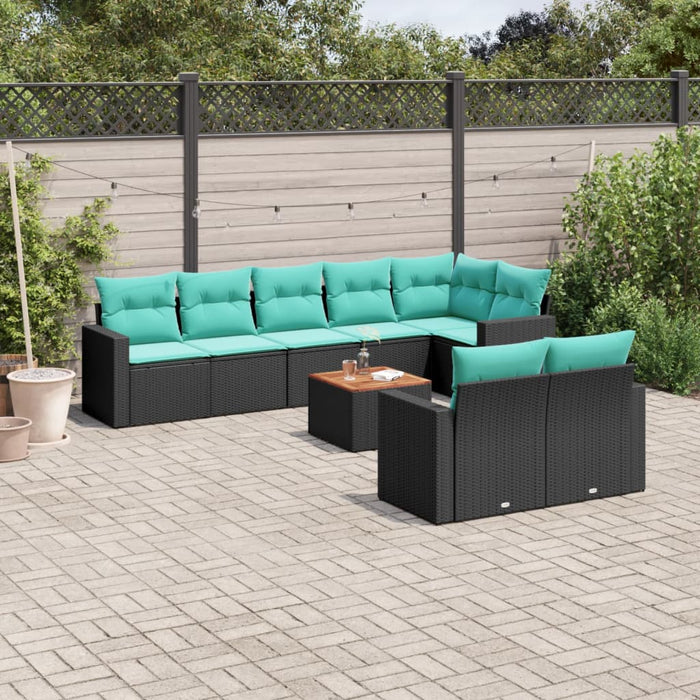 Set mobilier de grădină cu perne, 9 piese, negru, poliratan - WALTI WALTI