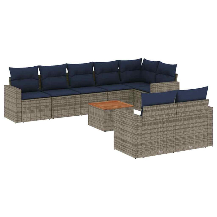 Set canapele de grădină, 9 piese, cu perne, gri, poliratan WALTI