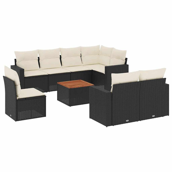 Set mobilier de grădină cu perne, 9 piese, negru, poliratan - WALTI WALTI