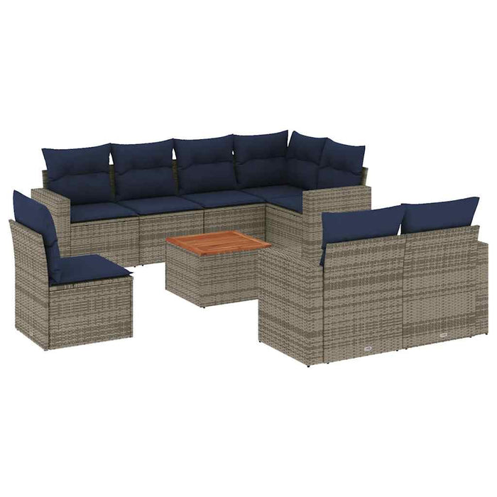 Set canapele de grădină, 9 piese, cu perne, gri, poliratan WALTI