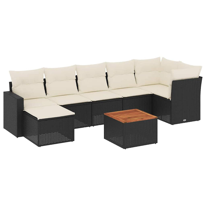 Set mobilier de grădină cu perne, 8 piese, negru, poliratan WALTI